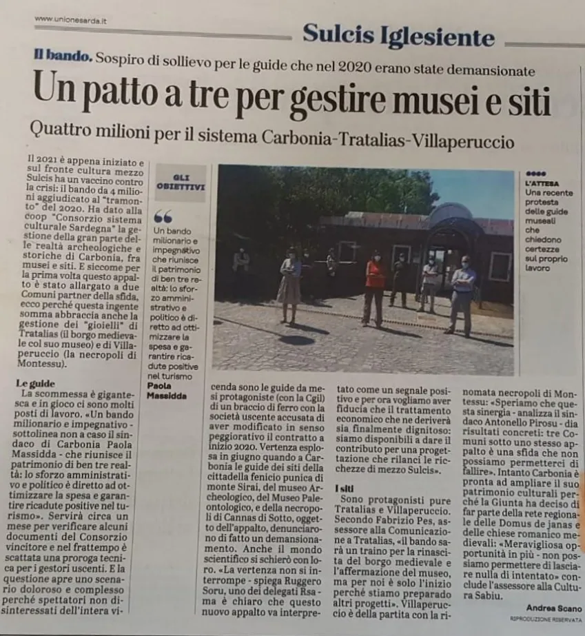 L'Unione Sarda Reports on New Plan to Manage Museums and Sites in the Sulcis Region