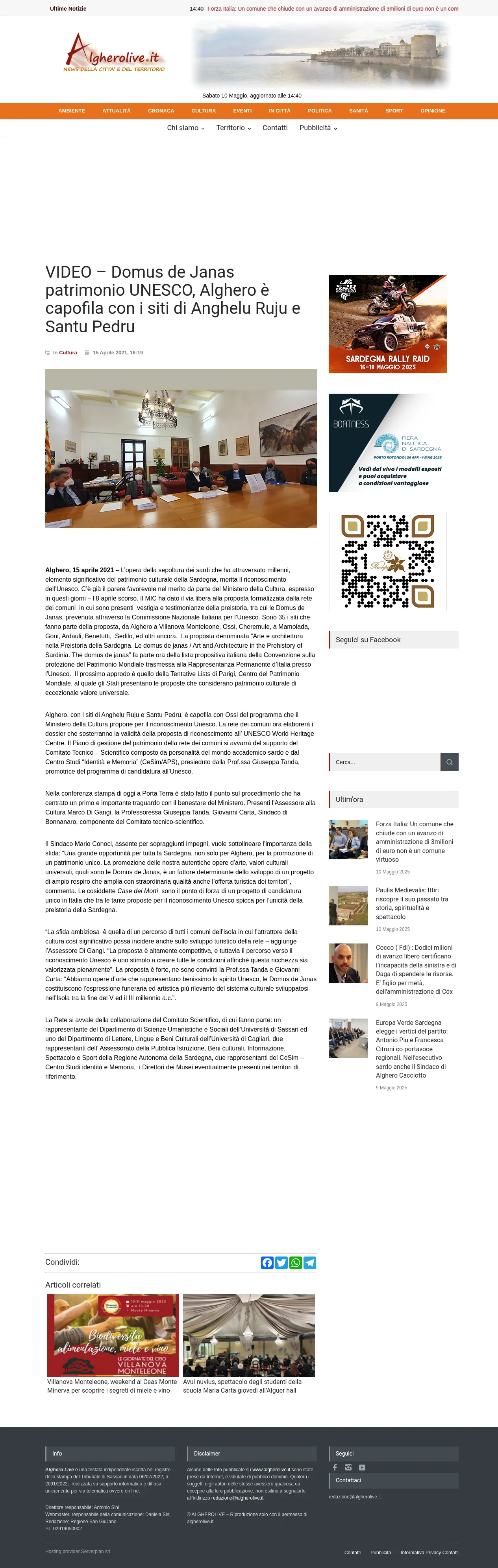 Algherolive presents the candidacy of Domus de Janas for UNESCO heritage status