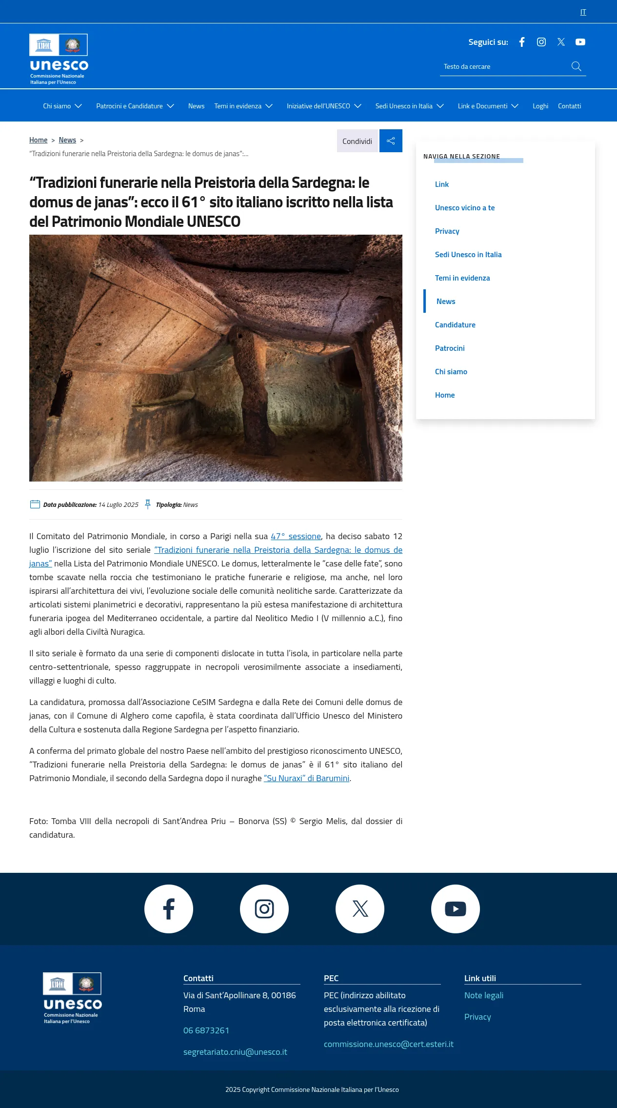 Le Domus de Janas della Sardegna entrano nel Patrimonio Mondiale UNESCO